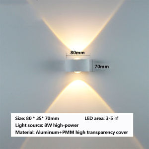 LED Wall Light Aluminum Modern Style Indoor outdoor Wall Lamp IP65 Waterproof Up Down Corridor Lights for Home Stairs Bedroom Bedside Bathroom Lighting Hard Wired