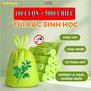 Combo 100 cuộn(5000Chiếc)Túi đựng rác siêu dai có dây rútTúi rác xanh hương ngải cứu đuổi ruồi muỗi