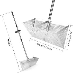 Sand Flea Rake Sand Cleaner Beach Rake Heavy Duty Stainless Steel Sand Scoop Shark Tooth Sifter Mesh for Finding Fleas Shells Shark Teeth Yard Cleaning