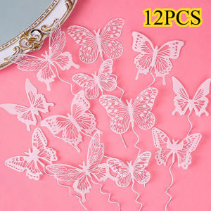 Butterfly Paper Bouquet Set 12Pc Elegant Cake Topper Decor for Birthday Parties Weddings Celebration