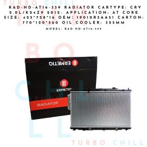 ERMETIQ Oil Cooler for CR-V 13 2.0L AT - Core Size 425*728*16 Carton Size 754*32.7*47.3 - M10 Fitting RAD-HD-AT16-339