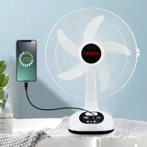 Sweet home "Homer 14” Rechargeable Desk Fan 220V with Light Bulb USB Port and Solar Panel for Charge Electric Fan