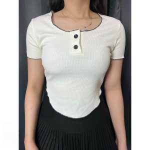 BestStore - Atasan Crop Wanita Lengan Pendek / Atasan Rib Crop