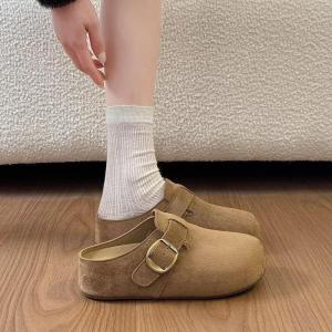Free Shipping Casual Style Height-Increasing Closed-Toe Slippers For Women Suitable For Outdoor Wear 2026 Spring New Model Slip-On With Belt Buckle And Thick Sole