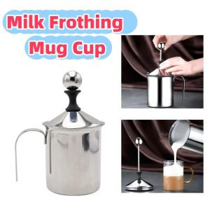 MNTT Double Mesh Milk Frothing Mug Cup Stainless Steel 400ML Coffee Foamer Easy To Clean Coffee Preparation Coffee Mixer Kitchen Tool