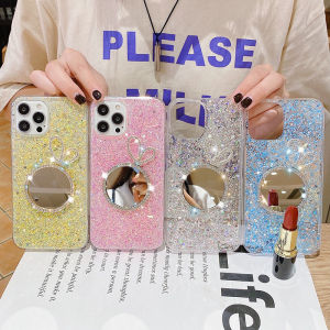 เคสโทรศัพท์Samsung Galaxy S24 Fe S23 S21 S20 Fe กับกระจกแต่งหน้ากระต่ายน่ารักการออกแบบเลื่อมเงางามโปร่งใสยางนุ่มเคส Samsung S24feเคสโทรศัพท์ปลอกหรูหรา