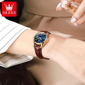 [Hot Sales] OLEVS elegan jam tangan wanita terbaru 2024 anti air import gaya korea kasual arloji kecil kalender jam tangan cewek hitam biru putih