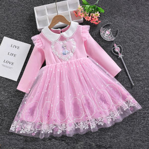 2-9Yrs Frozen Ice Blue Dress lengan panjang anak perempuan tutu baju pesta Princess Elsa gaun anak