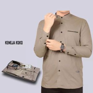 Promo Baju Kemeja Formal Pria Dewasa Kerah Mandarin Bahan Katun Toyobo Kekinian 2025 Kaleena Fashion