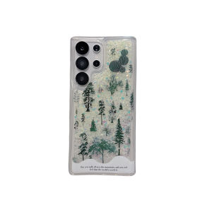 Forest Trees Luminous Quicksand Case for Samsung S26 S25 S24 S23 Ultra Dynamic Gloss Sequins Back Cover Transparent Liquid Shell