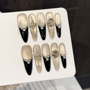 Handmade Flash Leopard Star Short Sweet Cool Cat Eye Hot Girl Pure Handmade High-end Nail Wearable Detachable Brightening