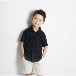 Kemeja Anak Laki-Laki Usia 1-10 Tahun Polos Lengan Pendek Katun Slimfit Distro Premium