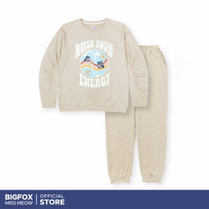 [Bộ nỉ BG dài tay 01 1215] (Từ 42-53kg) Bộ nỉ dài tay bé gái Bigfox Miss Meow size đại bộ thu đông bé gái in bướm Raise Your Energy size 12131415 tuổi