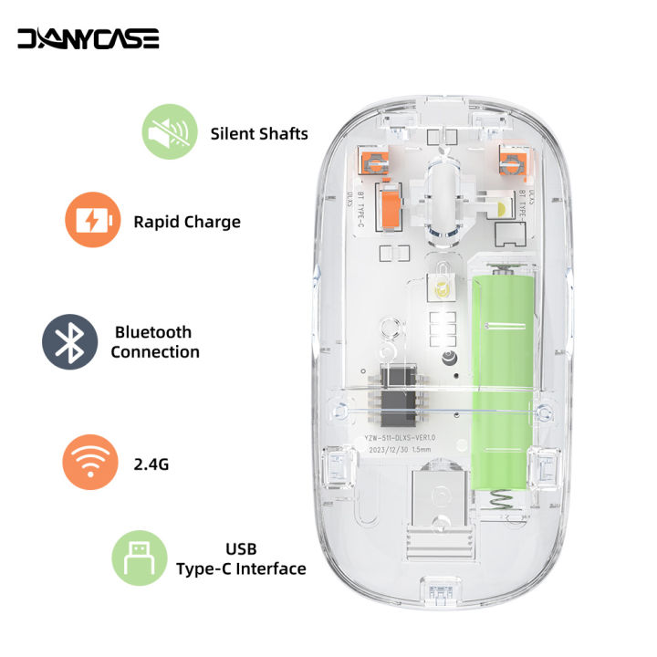 Transparent Wireless Mouse Bluetooth 2.4Ghz Receiver Optical Adjustable ...