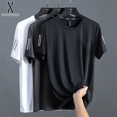 YIPINYOUYOU丨Men's T-shirt - Round neck quick dry ice silk fashion short sleeve T-shirt A thin, breathable, sporty, loose plus-size top