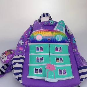 Ba lô đi học cho bé gái FCchildrens Gabbys Dollhouse ba lô đeo vai Kawaii dành cho bé 3-7 tuổi túi xách thời trang 14 inch