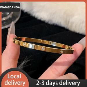 [COD] WANGDANDA Ship within 24 hours High-end Golden Titanium Steel Non-Fade Bracelet Female Plain Ring Zircon Bracelet Light Luxury Niche Bracelet
