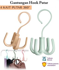 Gantungan Serbaguna Hanger 4 Kait Bisa Putar Gantungan Baju Lemari Gantungan Putar Cantelan Pakaian Sepatu Dasi Tas Terlaris