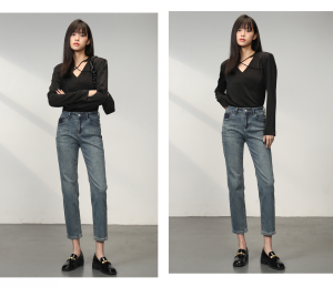 【GHAOHES】กางเกงยีนส์ขายาวเอวสูงสีน้ำเงินเข้มที่มีความยืดหยุ่น สำหรับผู้หญิงที่มีรูปร่างอวบ มีขนาดตั้งแต่ S ถึง 5XL และมีเนื้อผ้าที่มีความยืดหยุ่น