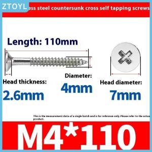 ZTOYL 5 10Pcs M4 Lengthening Flat Head Tapping Long Wood Screw Stainless Steel Cross Countersunk Head Self Tapping Screws