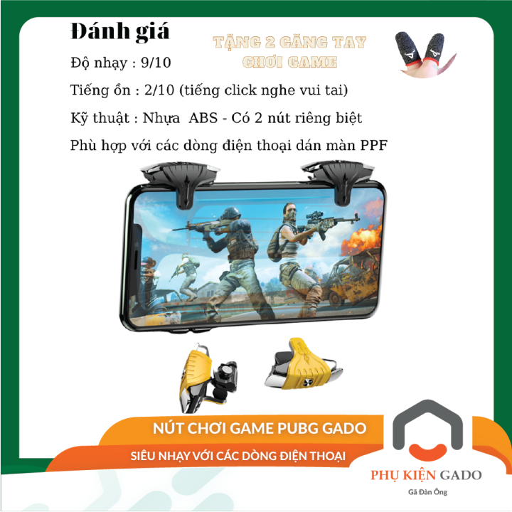 Nút kẹp điện thoại GADO nút bắn game PUBG hỗ trợ 4 ngón chơi game tiêu diệt đối thủ nhanh