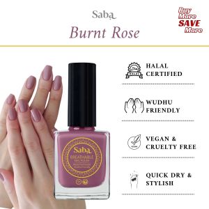 [DARK PINK ROSE] Saba Breathable Nail Polish - Burnt Rose - Wudhu Friendly Cruelty Free Vegan & Halal certified