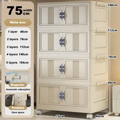 JJ.SG Foldable Storage Cabinet Transparent Stackable Storage Box No installation Plastic Storage Organizer