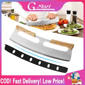  Kitchen Pizza Cutter Stainless Steel Wooden Double Handle Pizza Cutter Dough Slicer Pie Pizza Cutter Kitchen Knife Cocina Pizza-Curved-Cutter