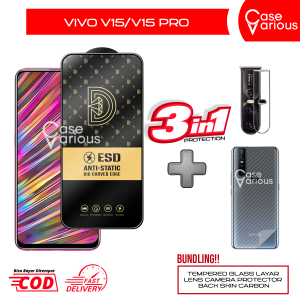 Paket 3in1 Tempered Glass Vivo V15 Anti Gores Layar Anti Static Free Tempered Camera + Skin