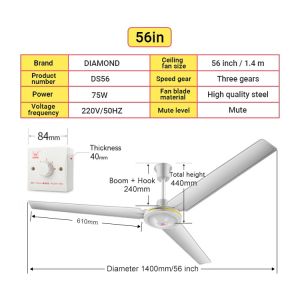 5 Year Warranty kipas siling murah home living room restaurant ceiling mute big wind iron leaf 56 inch ceiling fan
