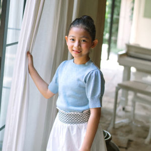 LEWIS EMMA - Glitter Knit Top (2-14 Tahun) Atasan Anak Perempuan / Pakaian Baju Rajut Lengan Pendek