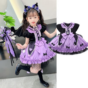 【Full Set】Sanrio Kuromi Lolita Princess Dresses Girl Halloween Party Cosplay Costume Up Puffy Dress Birthday Gift