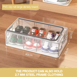 Foldable PVC Transparent Shoe Box with Handles  Bed Bottom Dustproof Shoes Storage Box