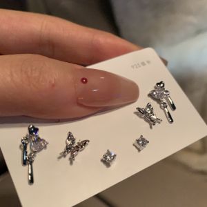 ❤️พร้อมส่ง❤️ ต่างหูเซ็ทผีเสื้อ ต่างหูแป้นสีเงิน ขนาดเล็ก 1เซ็ทมี3 คู่ สไตล์เกาหลี  สำหรับผู้หญิงและผู้ชาย