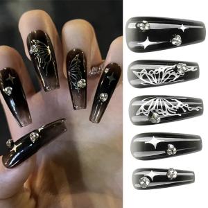 Butterfly Full Cover Nail Tips French Tip False Nails Detachable Press On Nails DIY Artificial Nails for Women Girls