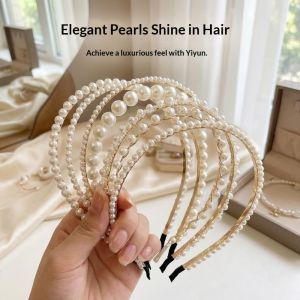 JJT Elegant Pearl Headband for Women Chic and Feminine Hair Accessory with Delicate Bead Design Perfect for Daily Wear and Special Occasions