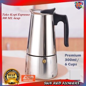 Teko Espresso Moka Pot Premium Stainless Steel 300ml 6 Cangkir - Coklat Oker