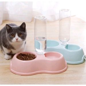 Tempat Makan Kucing Anjing 2 in 1 Mangkok Minum Hewan Doggy Lucu 2in1 Mangkok Makan Hewan Double Pet Food Bowl Murah