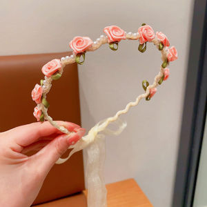 Headpiece Bando Bunga Mutiara Sweet Princess Pearl Flower Wreath Headbands Tassel Mesh MBPP001
