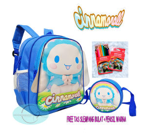Tas Ransel CINNAMOROLL SANRIO Tas Anak perempuan Sekolah PAUD TK SD Tas Ransel 2 in 1 Karakter CINNAMOROLL FREE Tas Slempang Bulat