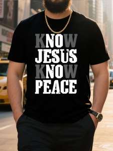 Plus Size Men & Womens 100% Cotton T-Shirt - Know Jesus Know Peace Bold Graphic Faith-Based Design Soft Breathable Regular Fit Short Sleeve Crew Neck Tee for Religious Apparel & Casual Wear PLUS SIZE