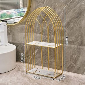 Rak Kosmetik Kamar Mandi Marble Glass Bathroom Storage Rack Toilet Cosmetic Organizer