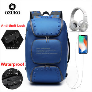 OZUKO Đàn Ông Hàn Quốc Mới Phong Cách Ba Lô Du Lịch Ba Lô Chống Trộm Ba Lô Máy Tính Xách Tay Máy Tính Xách Tay Chống Nước Trường Hợp Túi Gói Với Cổng USB Hộp Cặp Đi Học