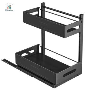 Cabinet Storage Shelves Pull Out Multi-Purpose Storage Organizer 2 Tier Slide Out Easy Installation for Bathroom & Kitchen