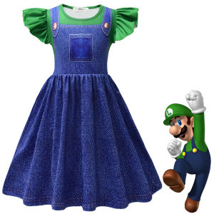 {Sweet Baby} Girls Princess Peach Dress Kids Super Mario Costume Clothes Children Cosplay Summer Dresses For 4 5 6 7 9 10  yrs