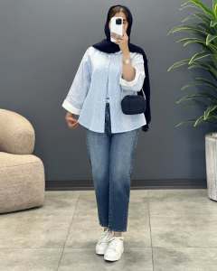 atasan kaosdan kemeja Terbaru polo Salur Tangan Panjang baju perempuan kece