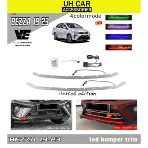Perodua bezza 2019-2023 drl led stainless steel bumper trim garnish accessories