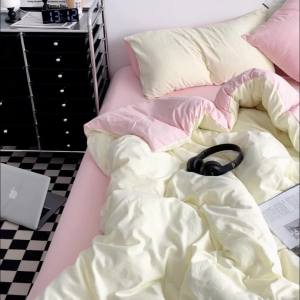 Nordic Style ins100% Thickened Brushed Cotton Bed Sheet Four-Piece Set with Fitted Sheet and Full Surround Duvet Cover for Student Dormitory Three-Piece Set LZD