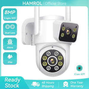Hamrol 4K 8MP PTZ WiFi Camera Dual Lens Dual Screen Color Night Vision Outdoor Wireless Security CCTV