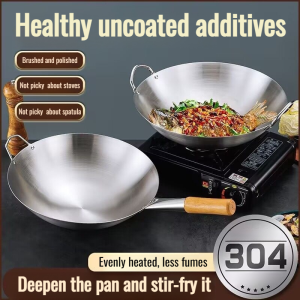Pan Ear Handle Frying Pan Large Capacity Increase Thickening Less Smoke Portable Resistant to Falls